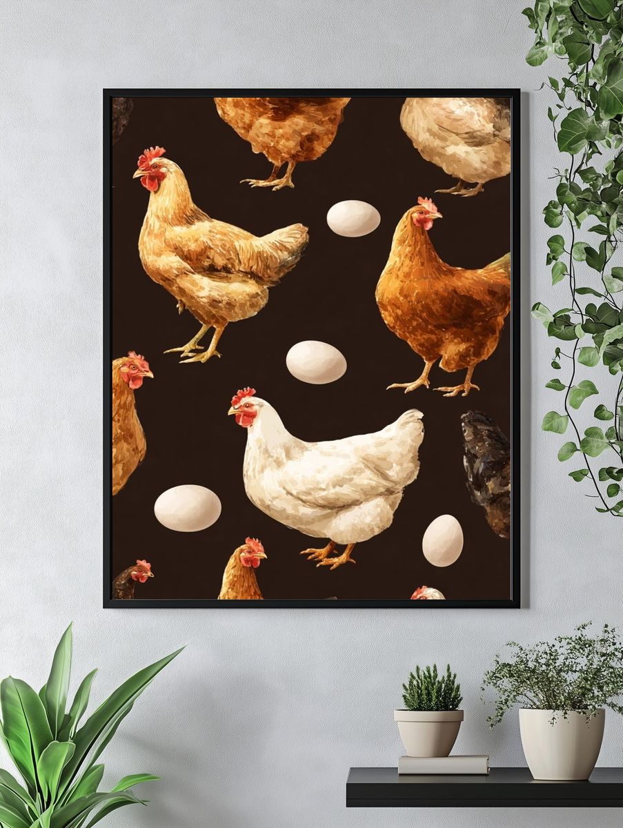 Chickens and Eggs — Botanical Print. — room view 4