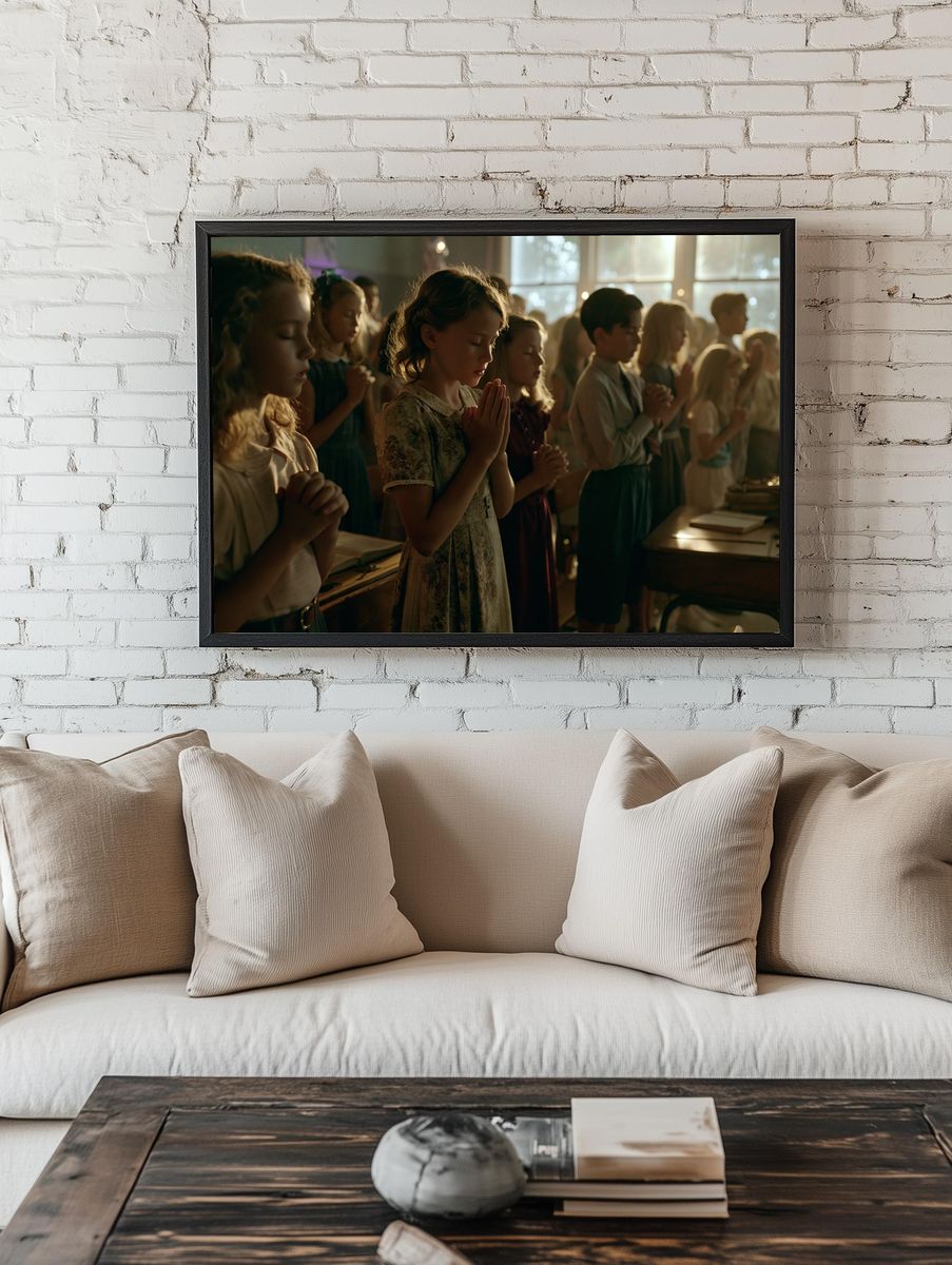 Children in Prayer Photography Poster. — room view 1