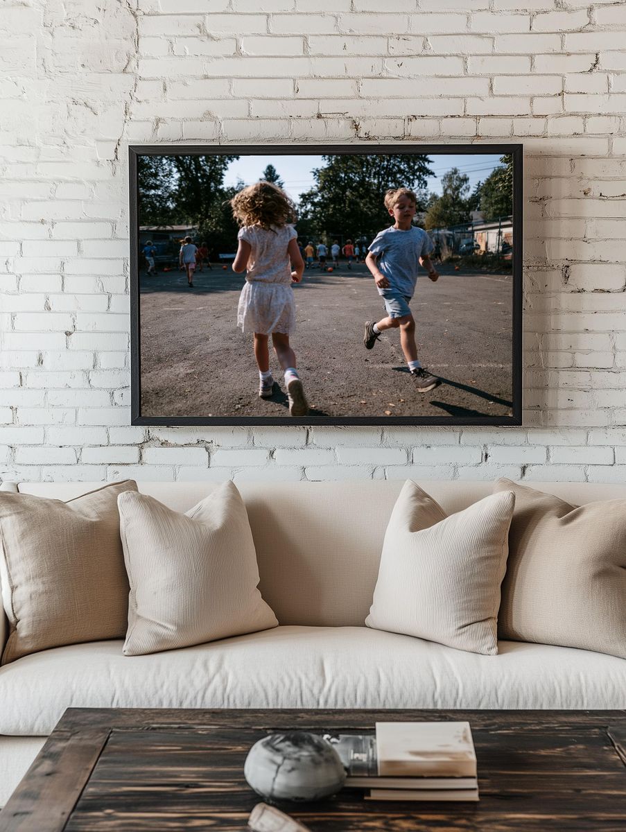 Children Playing Outdoors Photography Poster. — room view 1