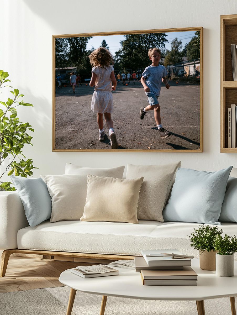 Children Playing Outdoors Photography Poster. — room view 2