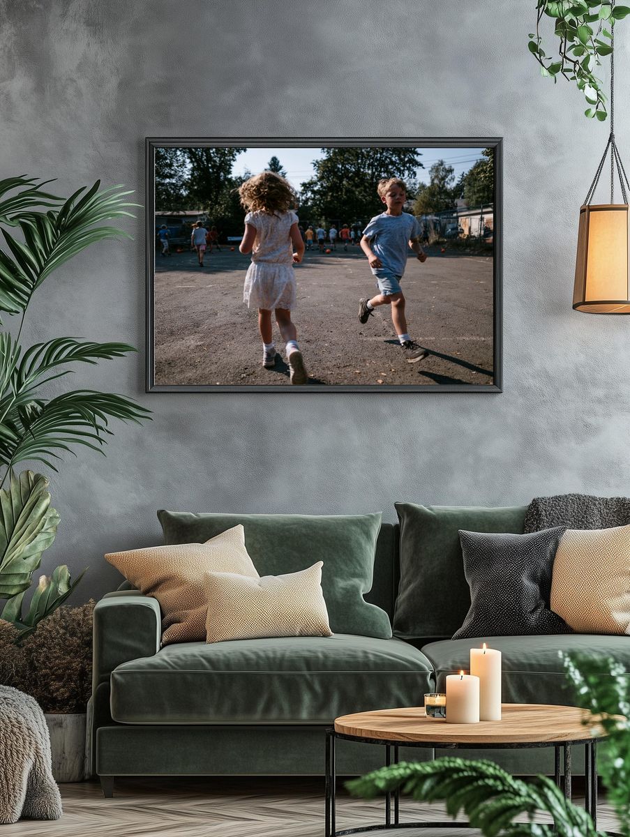 Children Playing Outdoors Photography Poster. — room view 4