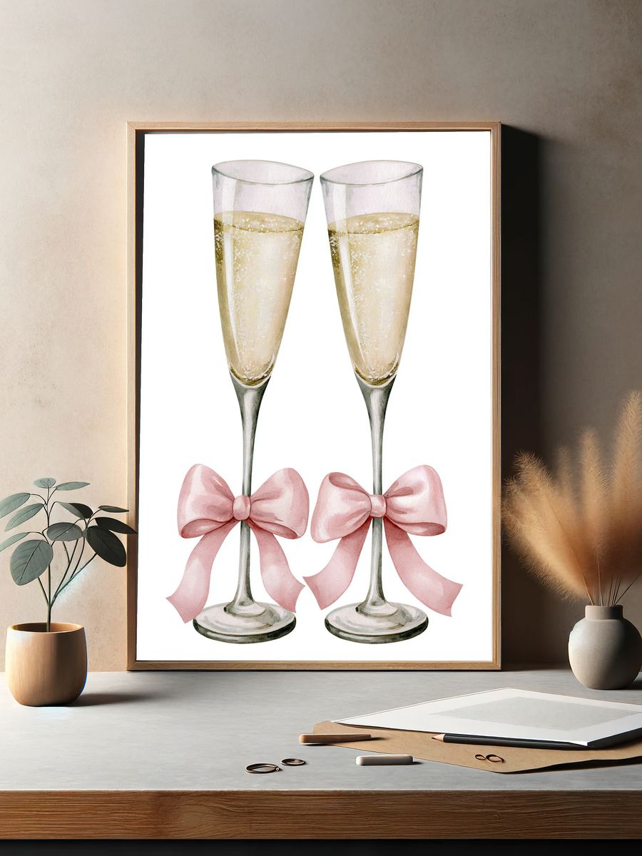 Champagne Flutes Watercolor Print. — room view 2