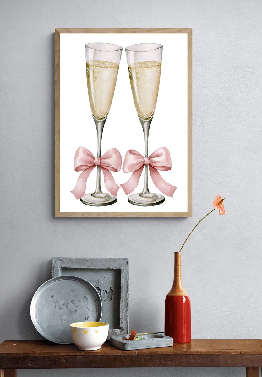 Champagne Flutes Watercolor Print. — room view 3