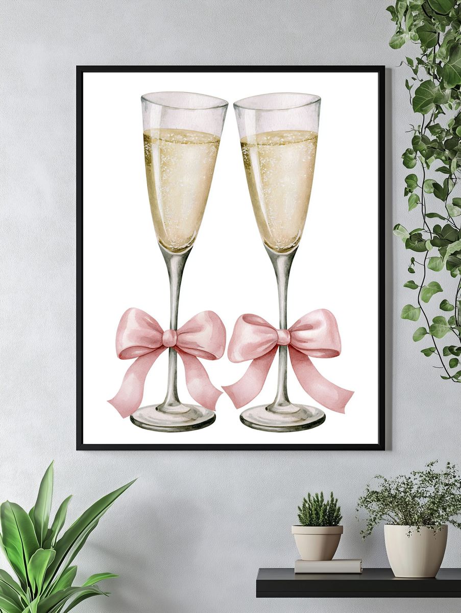 Champagne Flutes Watercolor Print. — room view 4