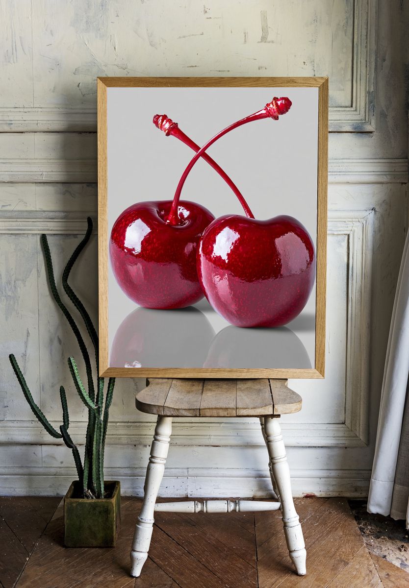 Glossy Cherries Photography Poster. — room view 1