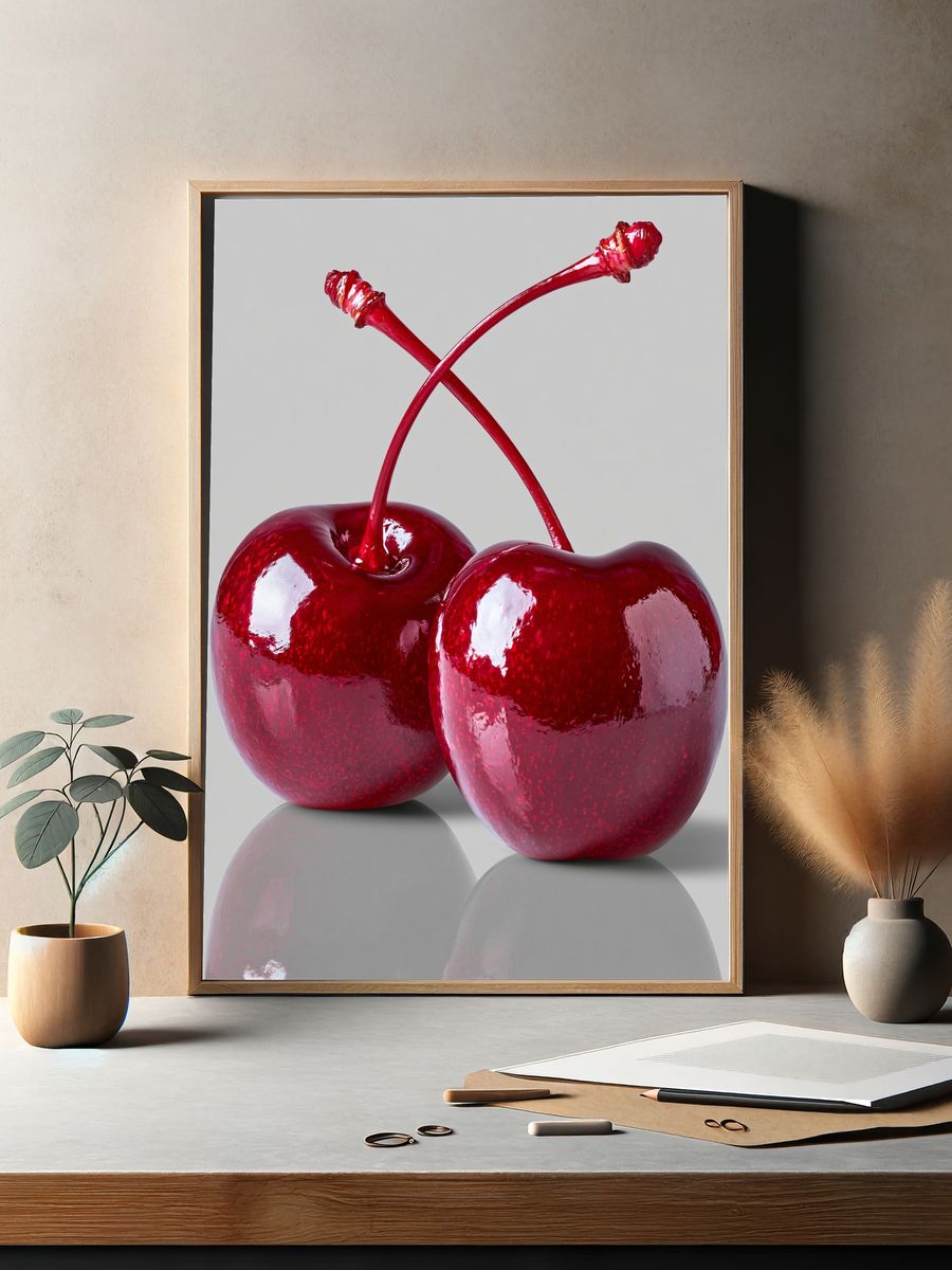 Glossy Cherries Photography Poster. — room view 2