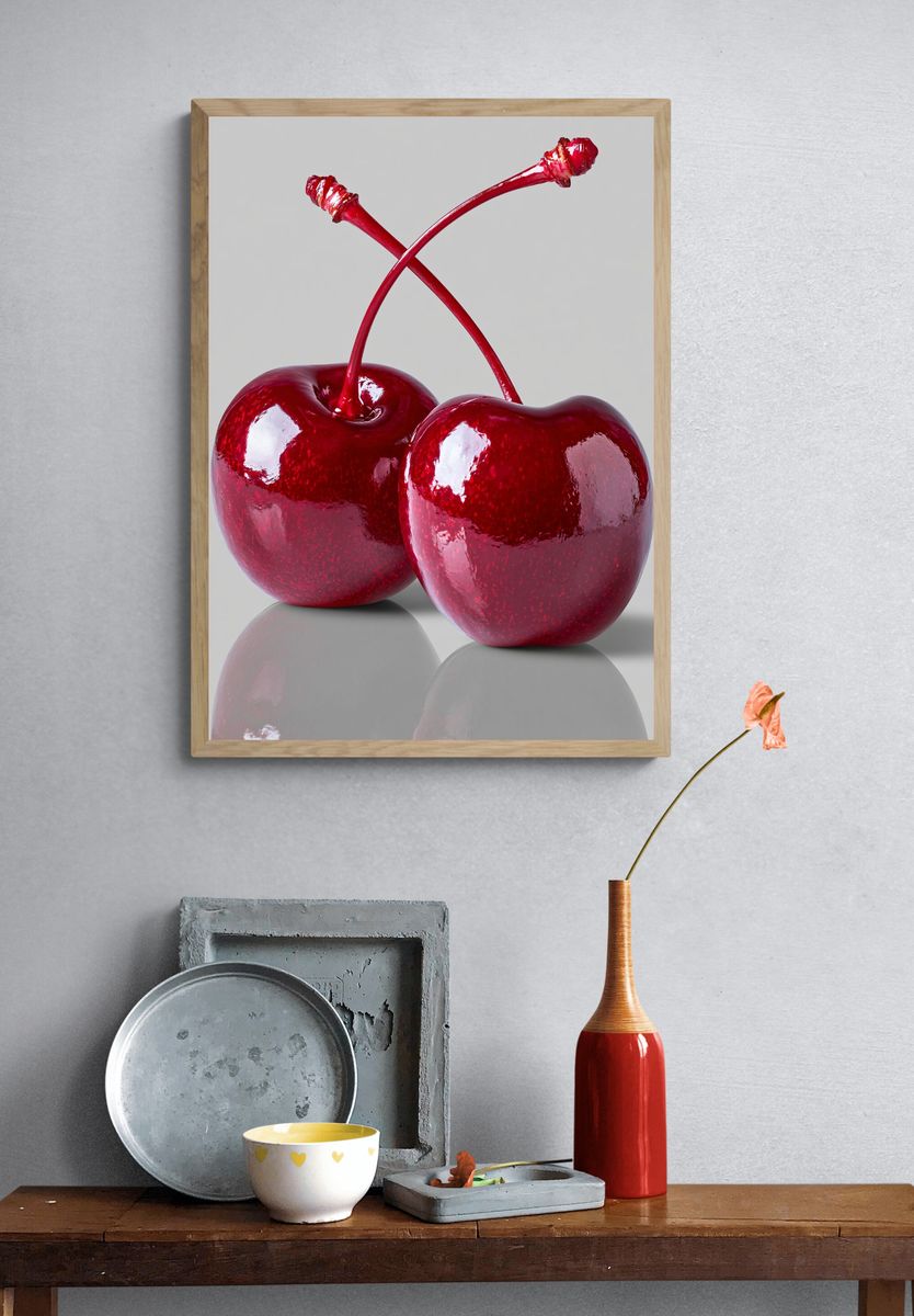 Glossy Cherries Photography Poster. — room view 3