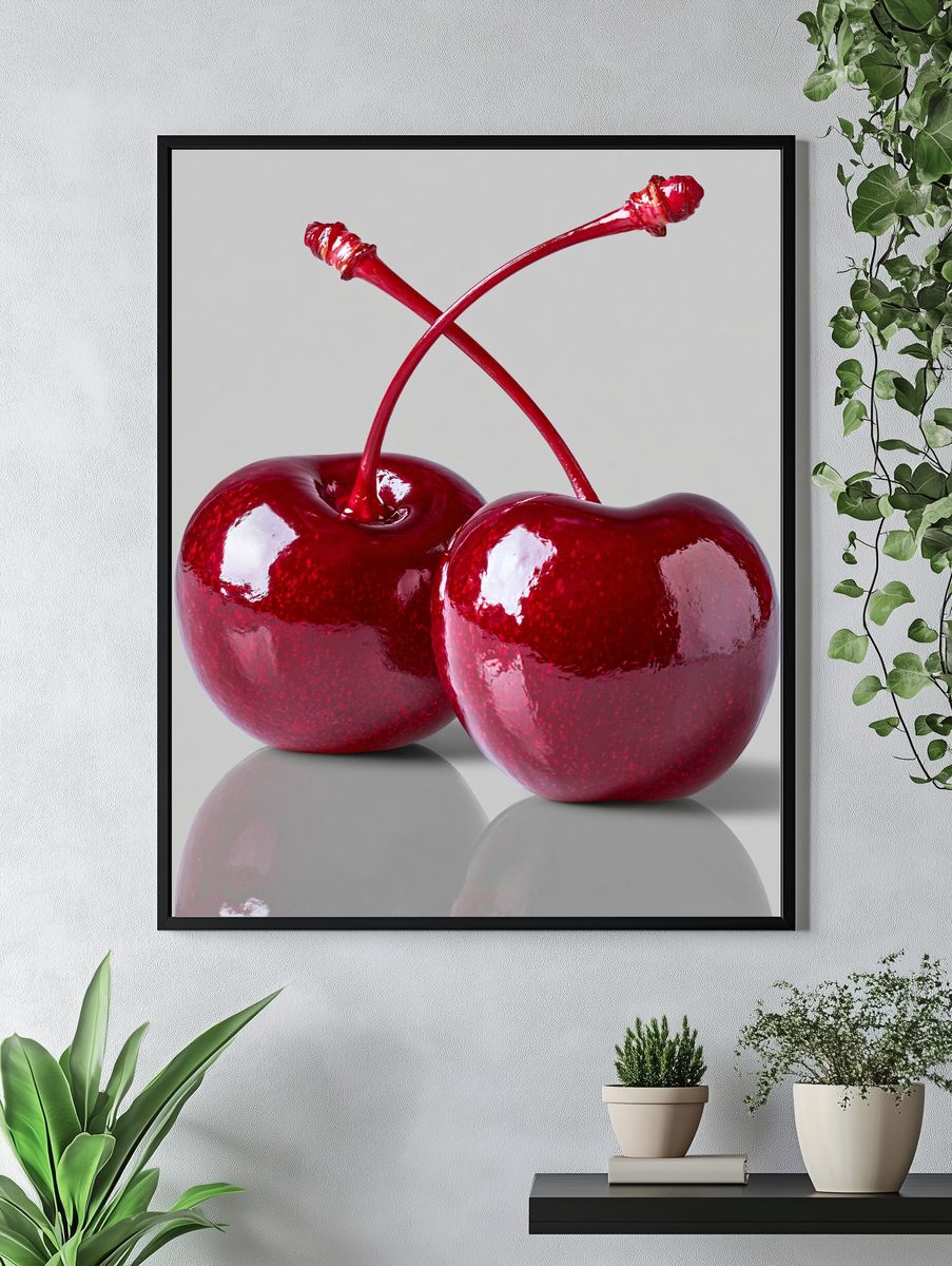 Glossy Cherries Photography Poster. — room view 4