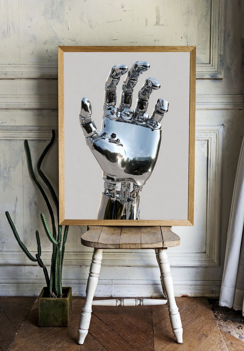 Chrome Robot Hand Poster. — room view 1