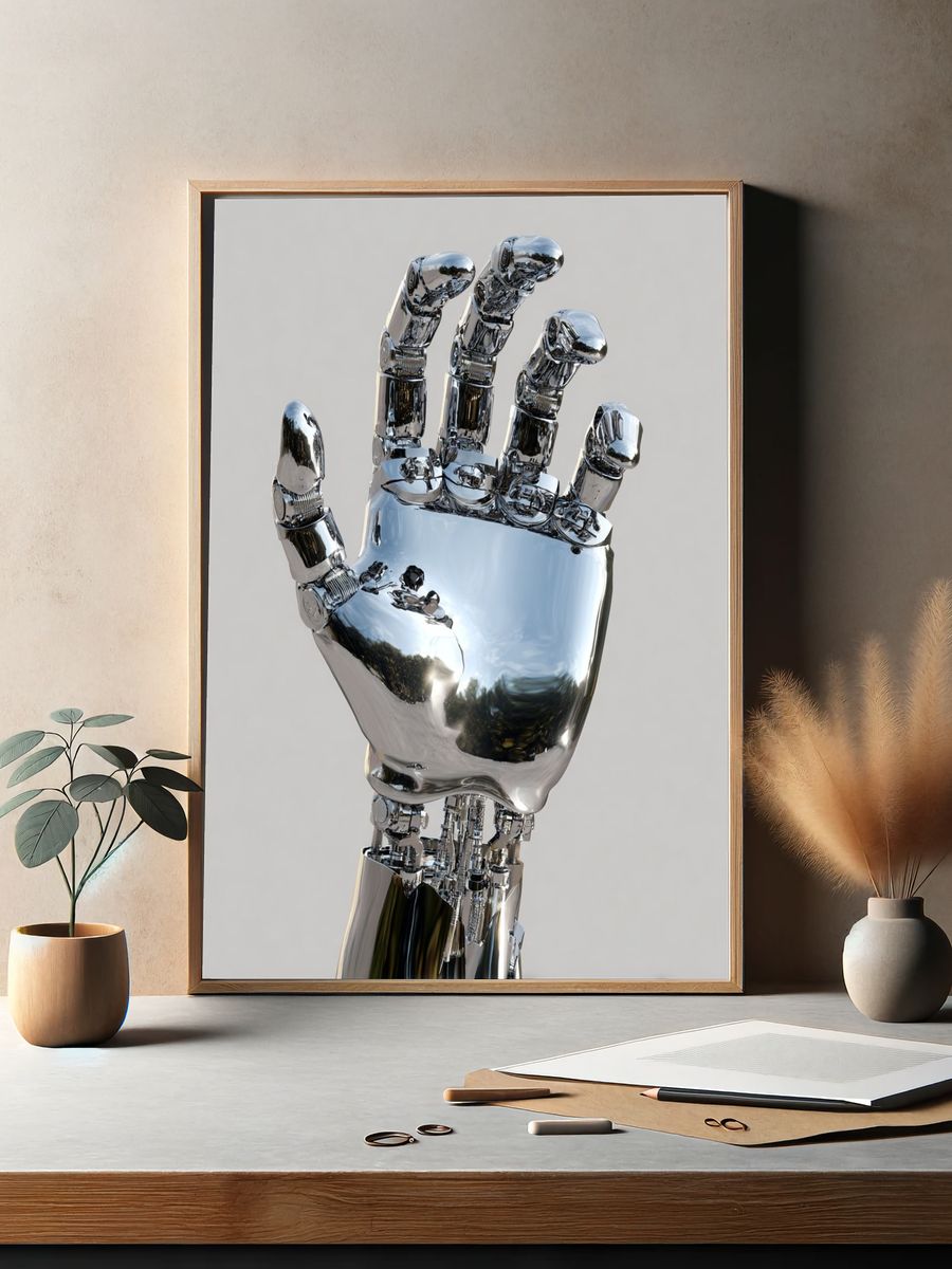 Chrome Robot Hand Poster. — room view 2