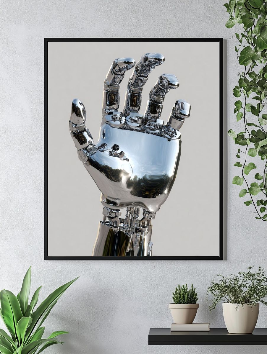 Chrome Robot Hand Poster. — room view 4