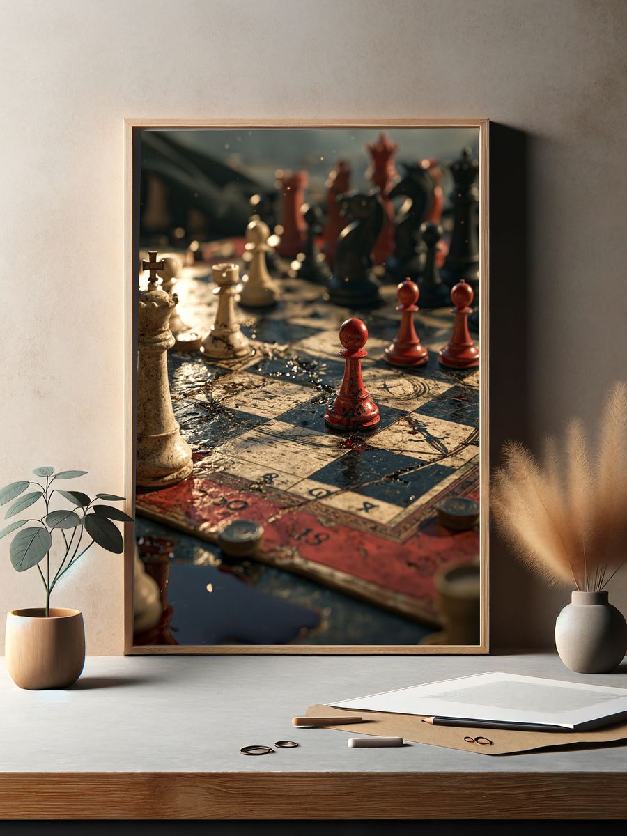 Chessboard Still Life Photography Poster. — room view 2