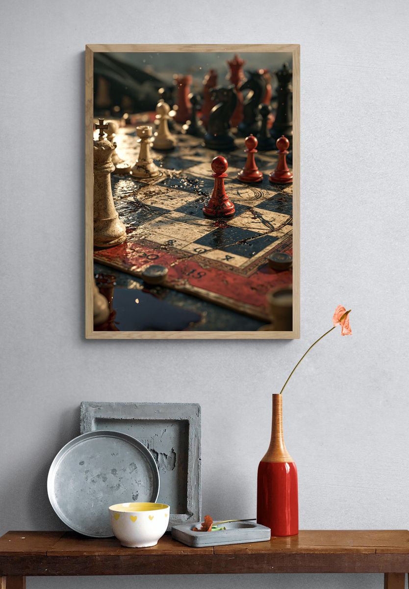 Chessboard Still Life Photography Poster. — room view 3