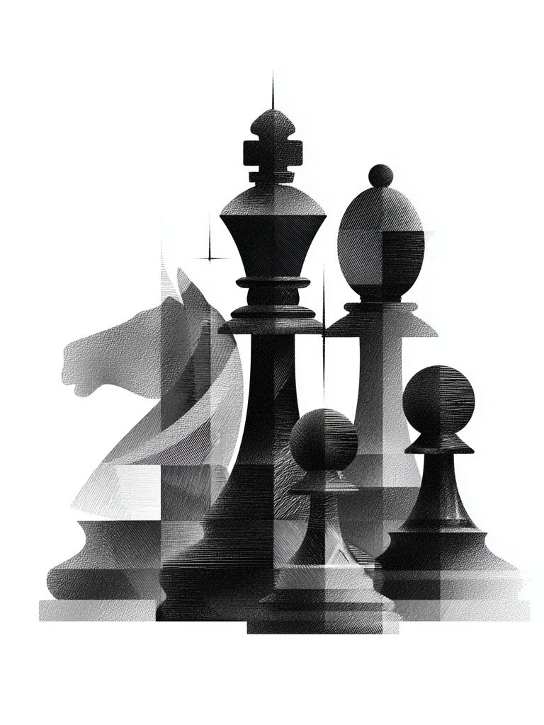 Chess Pieces Black-White Poster. poster — abstract art