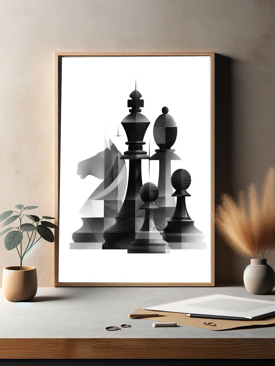 Chess Pieces Black-White Poster. — room view 2