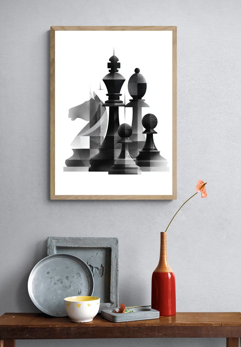 Chess Pieces Black-White Poster. — room view 3