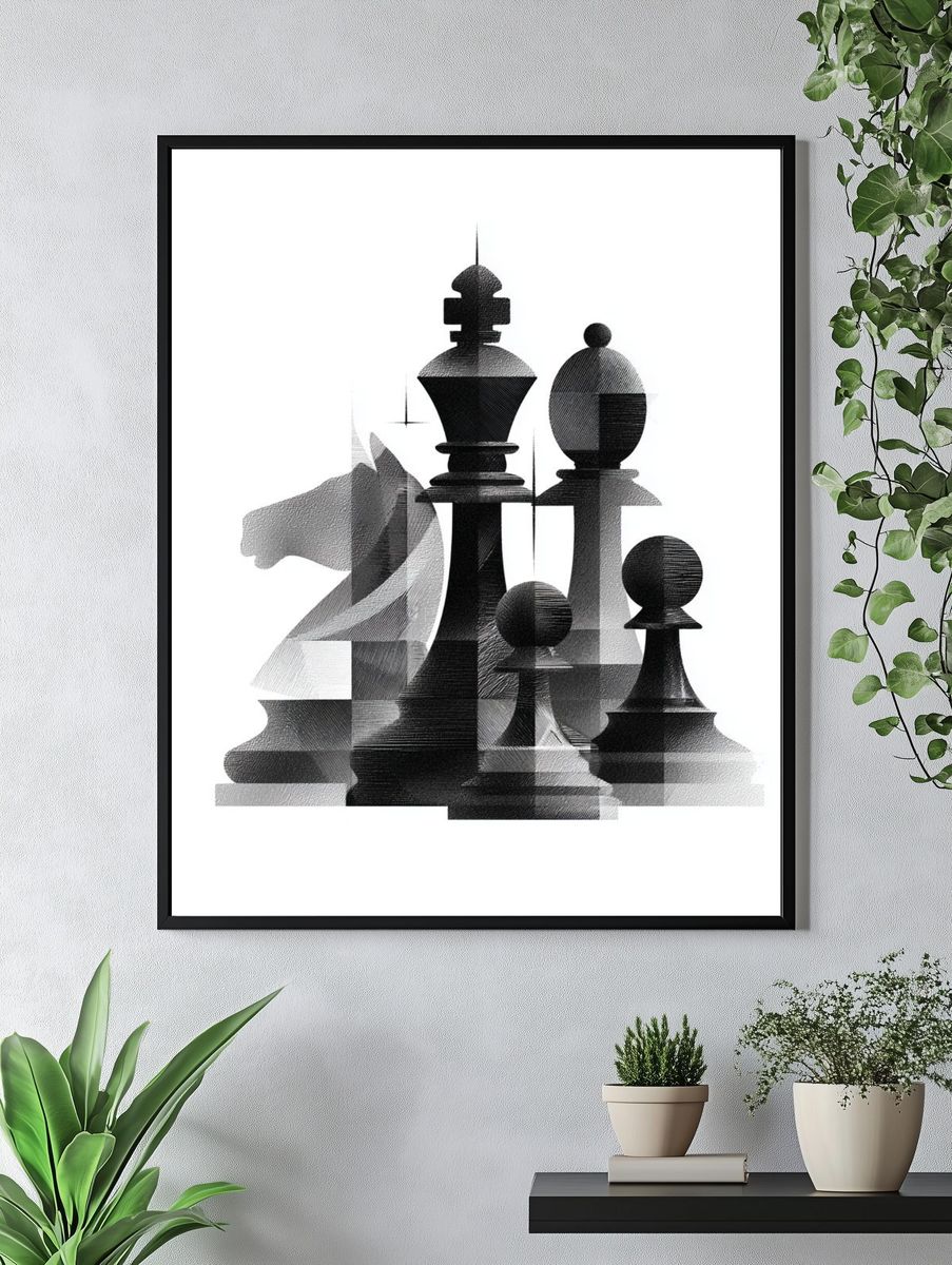 Chess Pieces Black-White Poster. — room view 4