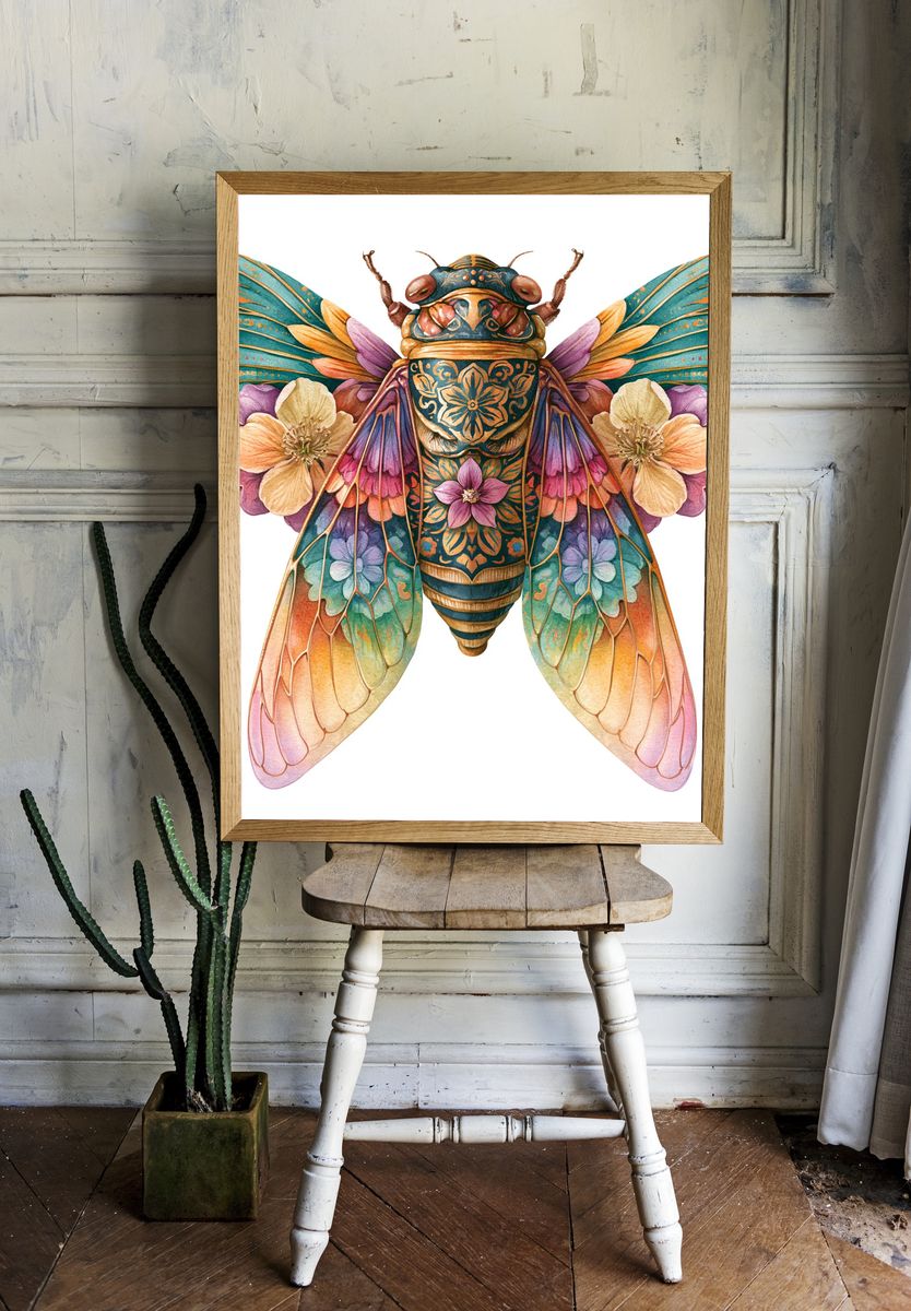 Floral Cicada Illustration Poster. room preview