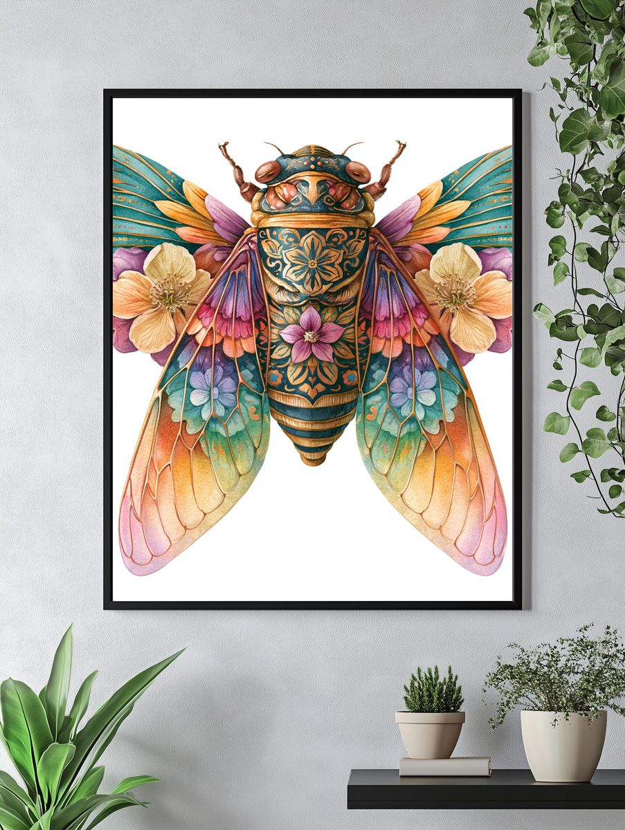 Floral Cicada Illustration Poster. — room view 4