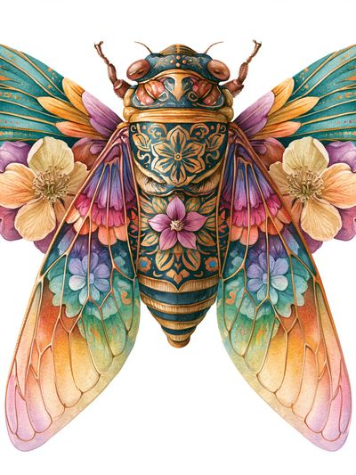 Floral Cicada Illustration Poster.