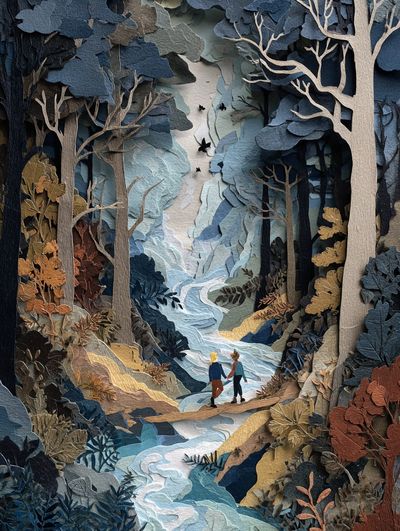 Couple in a Forest — Illustration Print. poster print