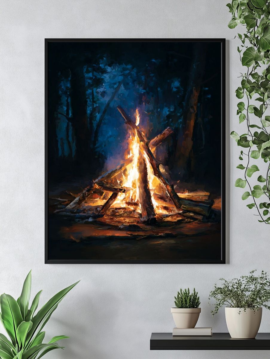 Campfire in the Woods — Fine Art Print. — room view 4