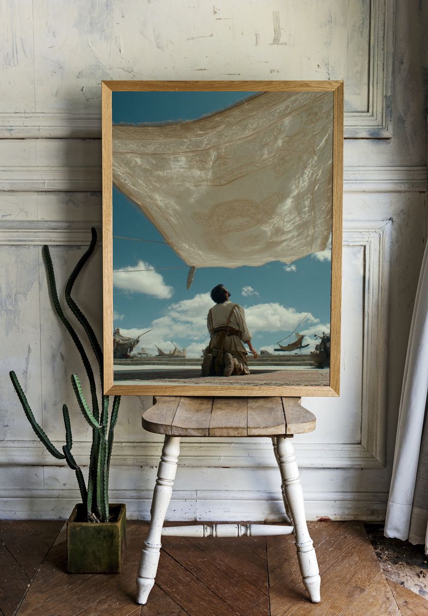 Kneeling Figure Under Canopy — Cinematic Print. — room view 1