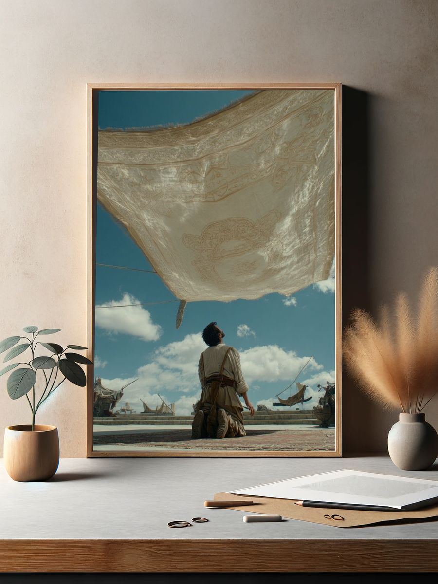 Kneeling Figure Under Canopy — Cinematic Print. — room view 2