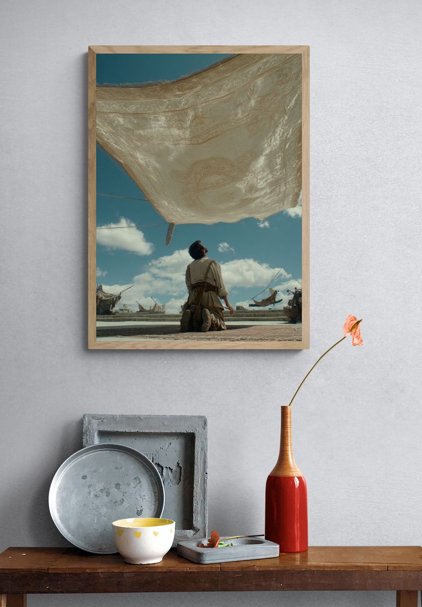 Kneeling Figure Under Canopy — Cinematic Print. — room view 3