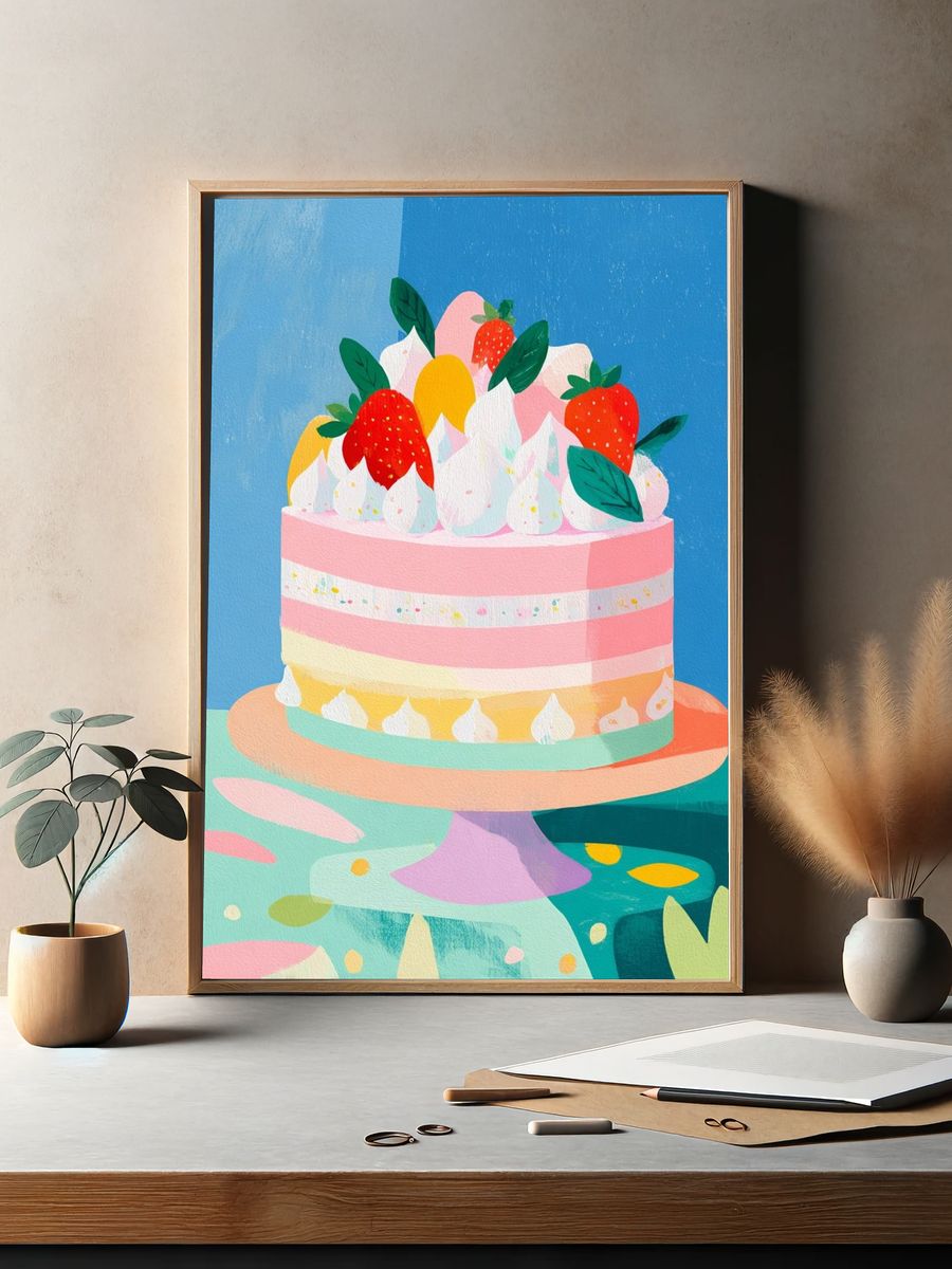 Colorful Cake Illustration Poster. — room view 2