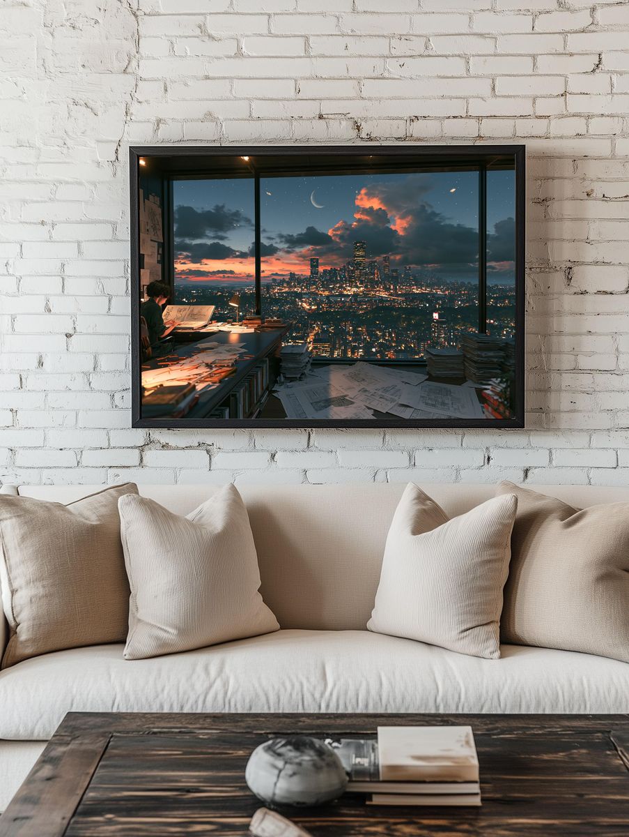 City Skyline Studio Night Print. room preview