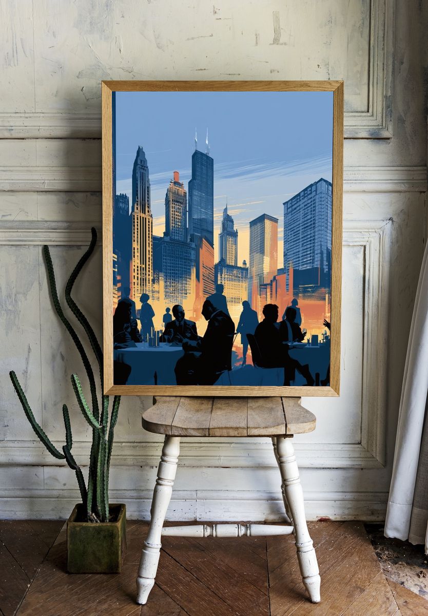 City Skyline Silhouettes Illustration Poster. room preview