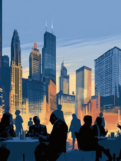 City Skyline Silhouettes Illustration Poster.