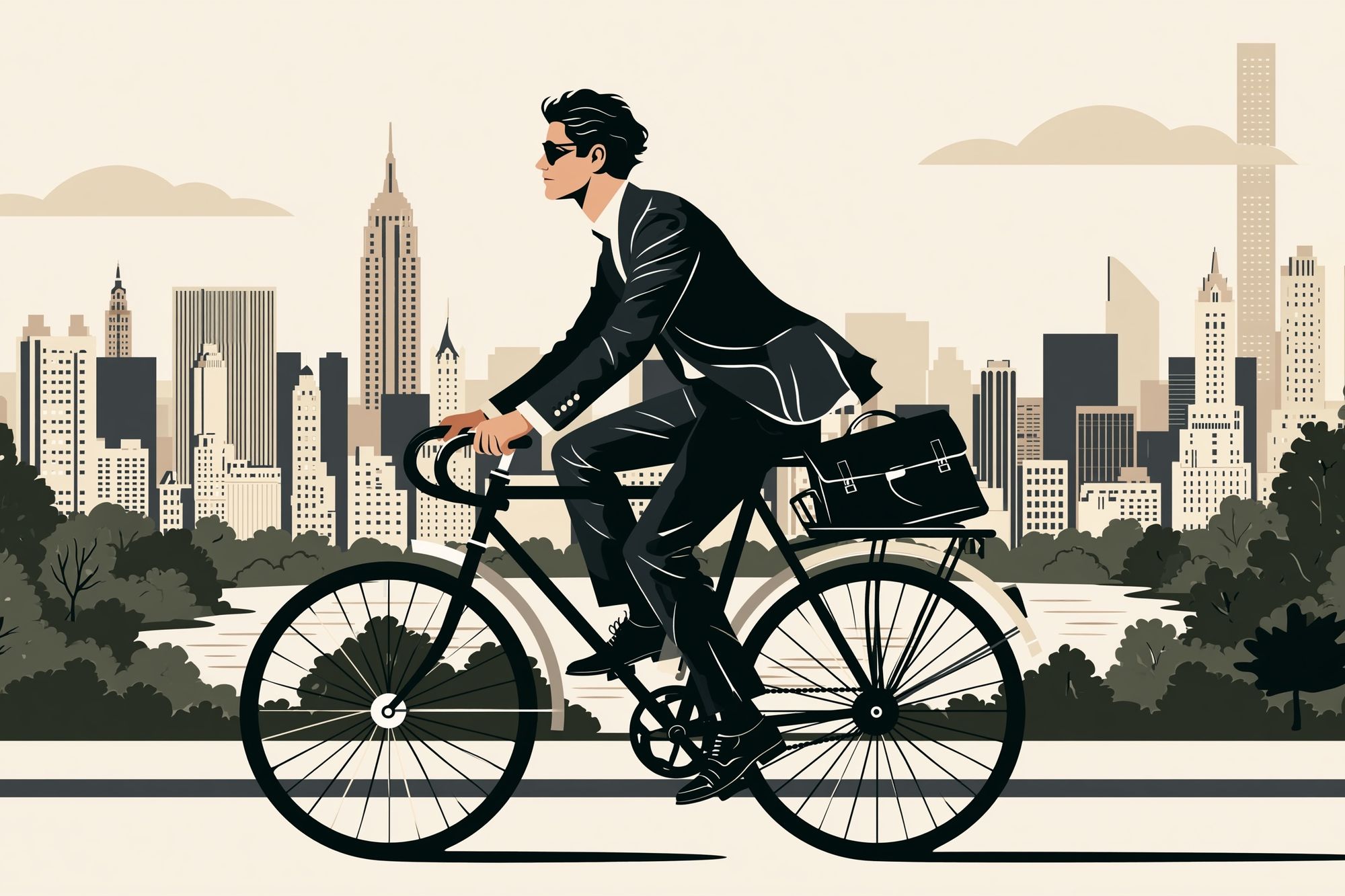 Cyclist in Cityscape Illustration Poster. poster detail