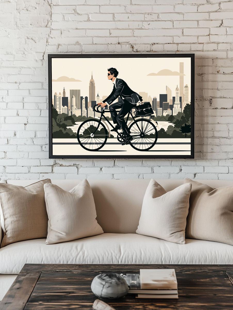 Cyclist in Cityscape Illustration Poster. room preview