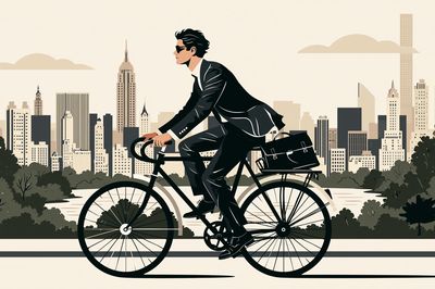 Cyclist in Cityscape Illustration Poster.