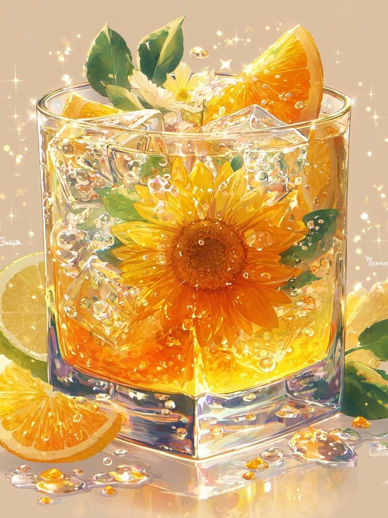 Sunlit Citrus Cocktail Illustration Poster. poster — illustration art
