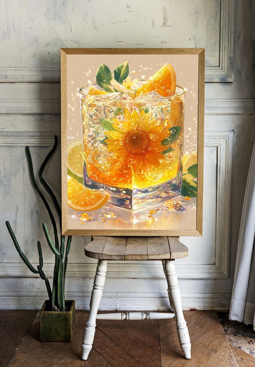 Sunlit Citrus Cocktail Illustration Poster. room preview