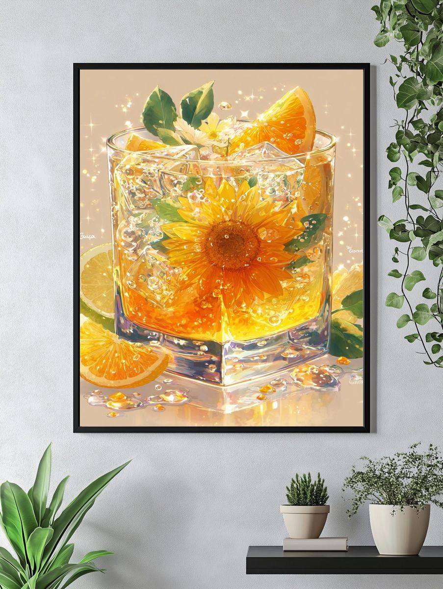 Sunlit Citrus Cocktail Illustration Poster. — room view 4