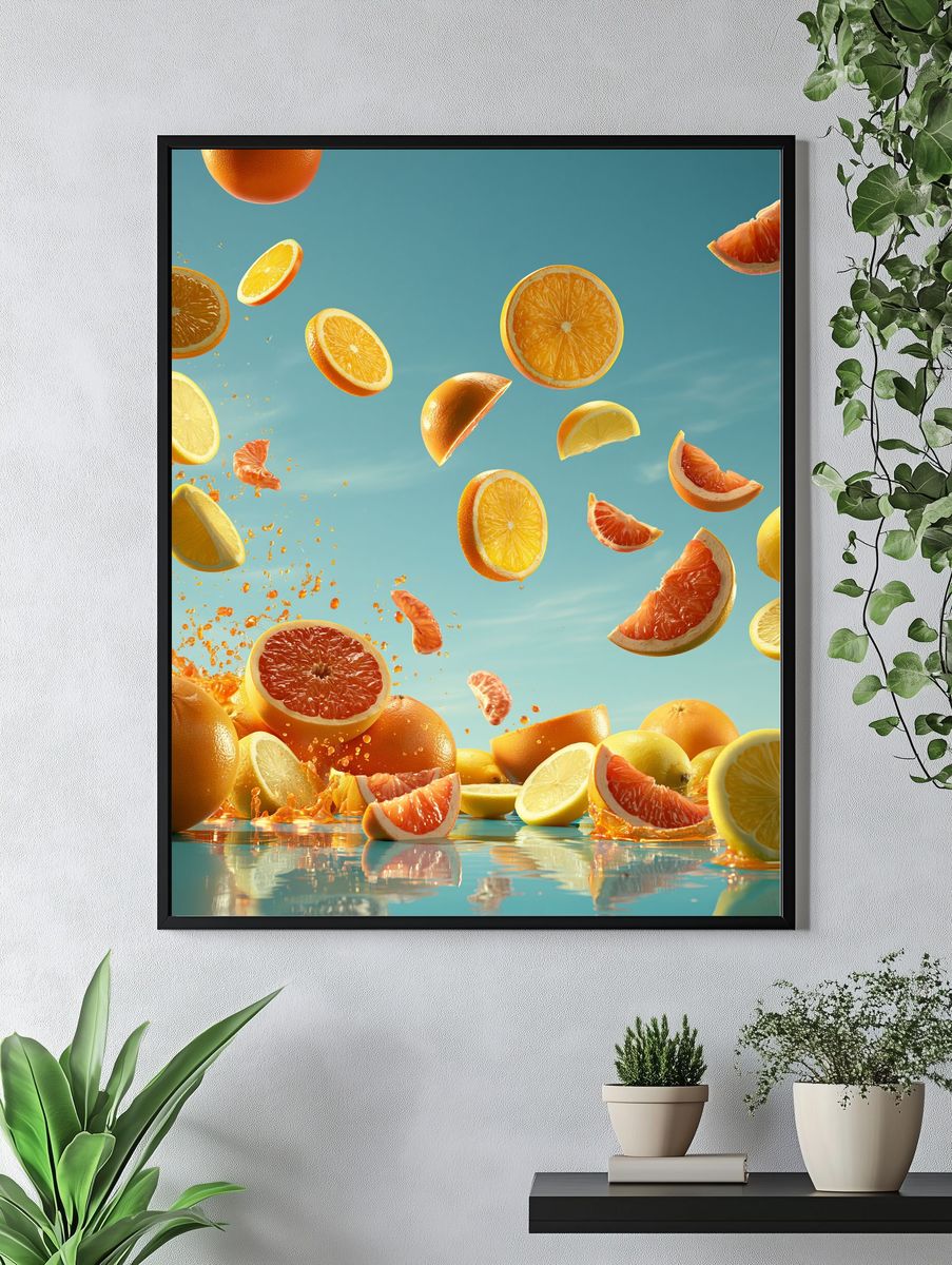 Floating Citrus Splash Illustration Print. — room view 4