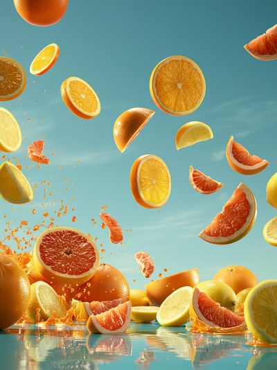 Floating Citrus Splash Illustration Print.