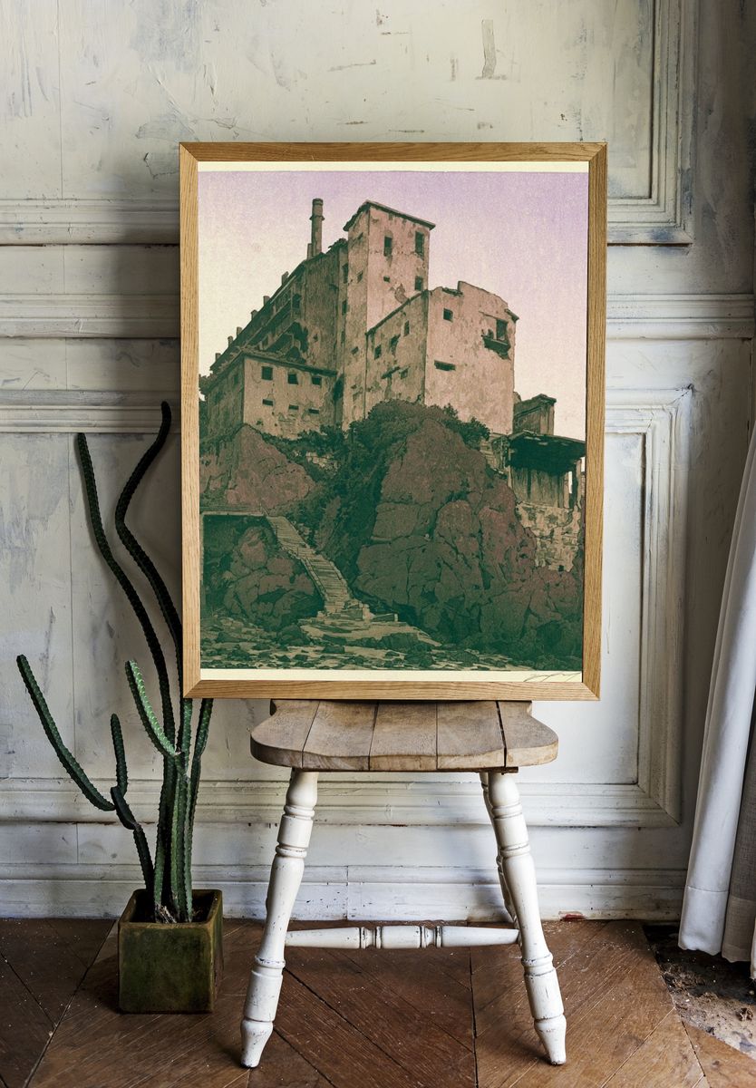 Cliffside Ruins Illustration Poster. — room view 1