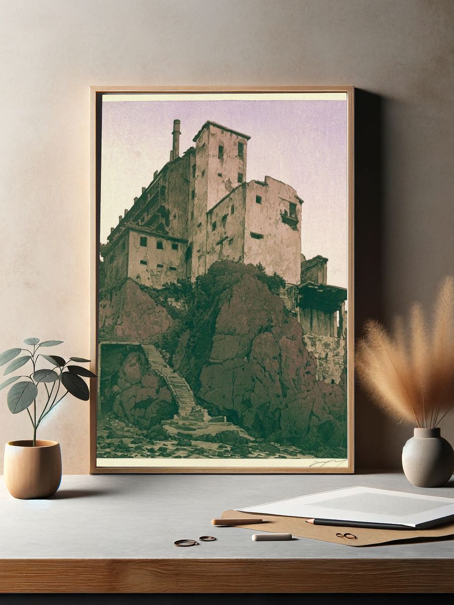 Cliffside Ruins Illustration Poster. — room view 2