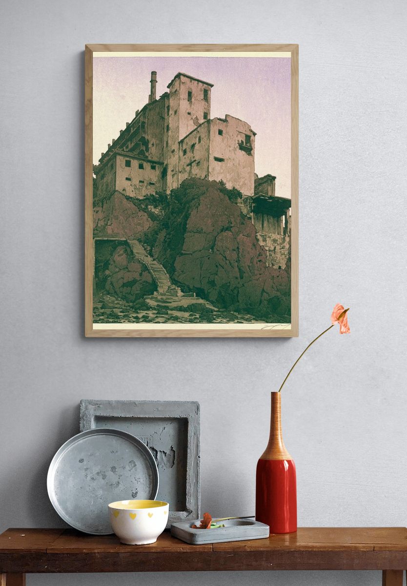 Cliffside Ruins Illustration Poster. — room view 3
