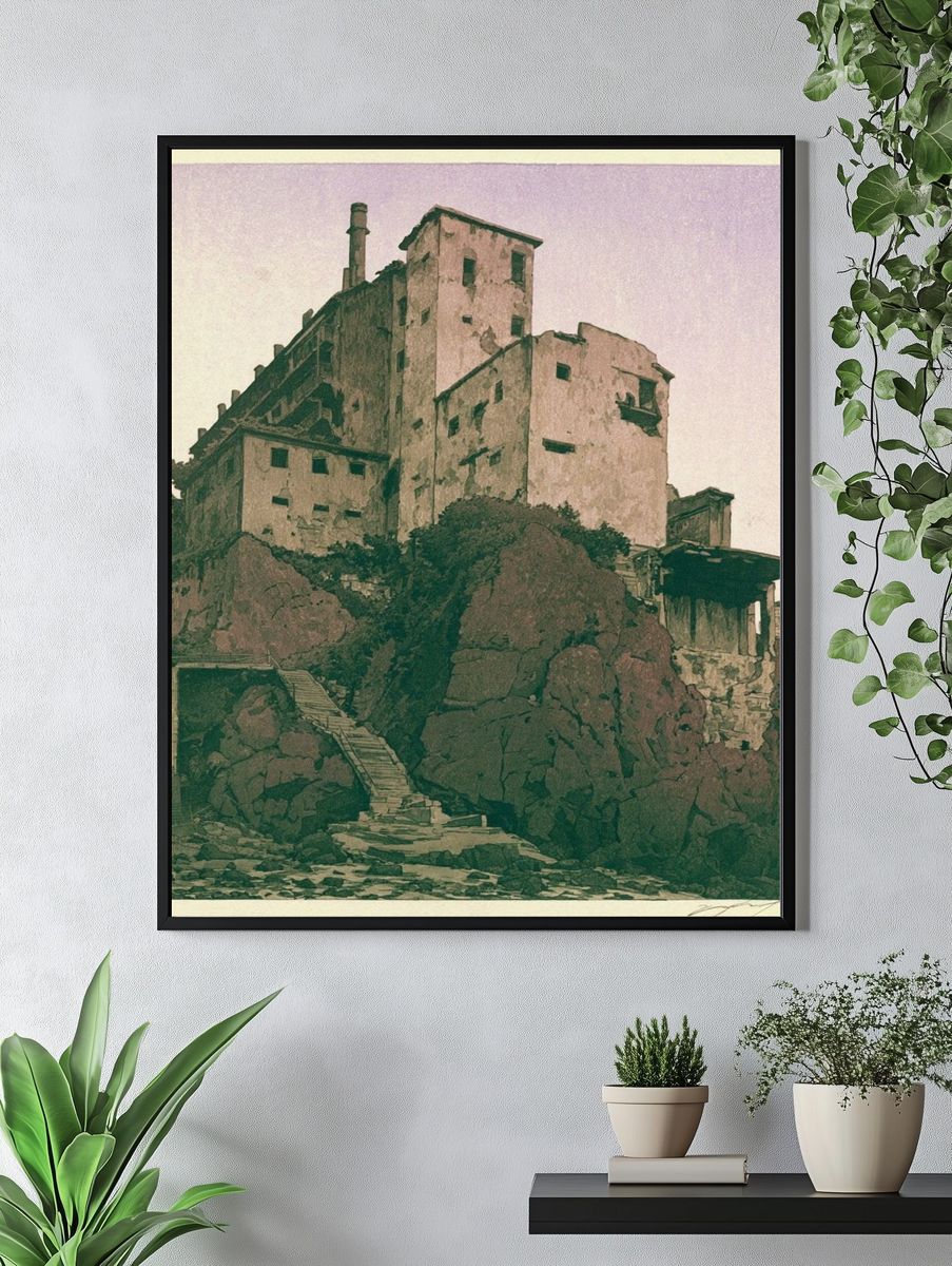 Cliffside Ruins Illustration Poster. — room view 4