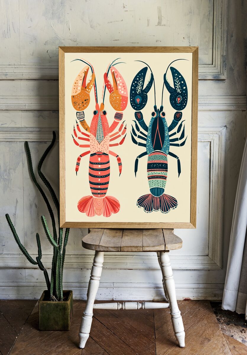 Colorful Lobster Illustration Poster. — room view 1