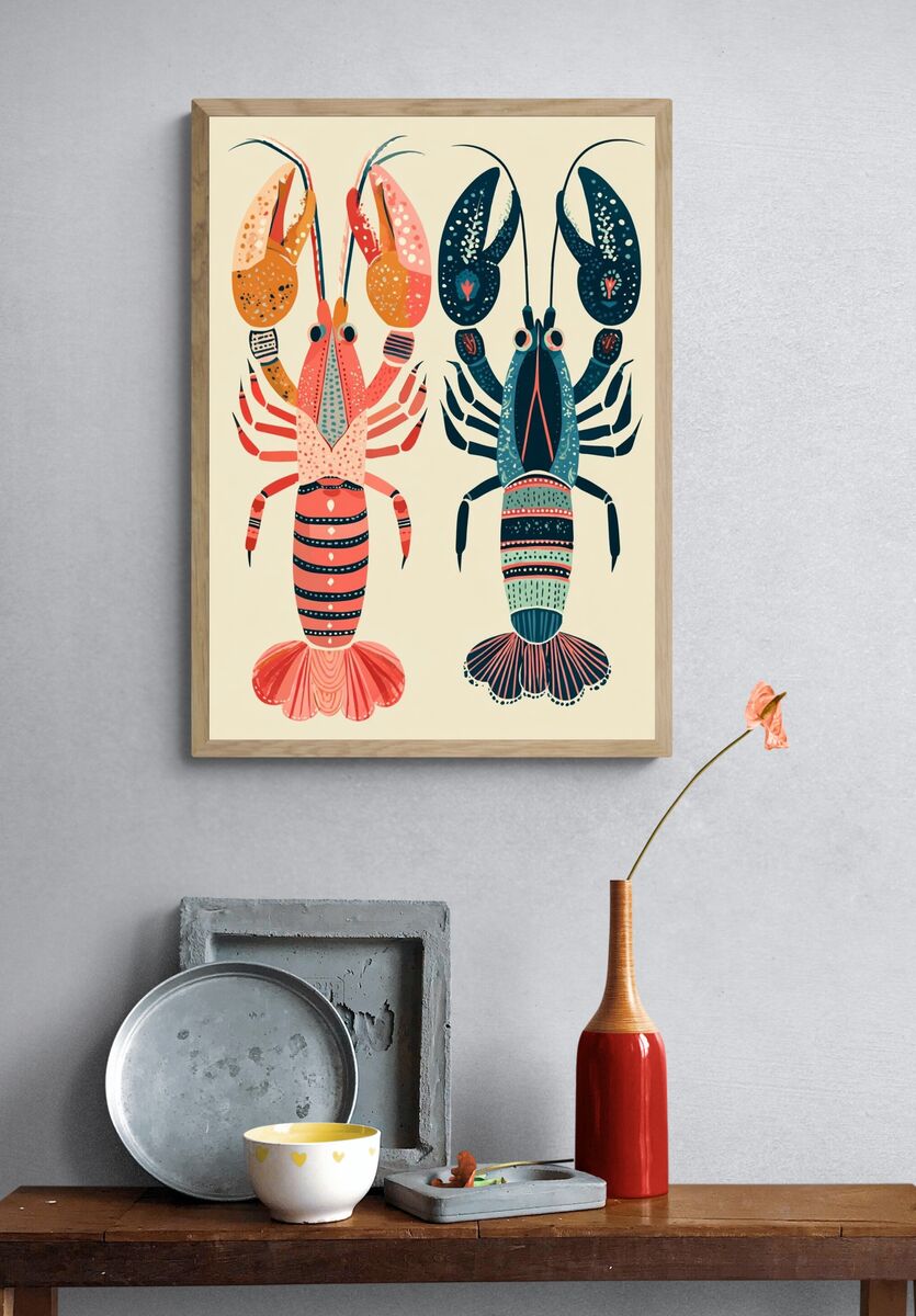 Colorful Lobster Illustration Poster. — room view 3