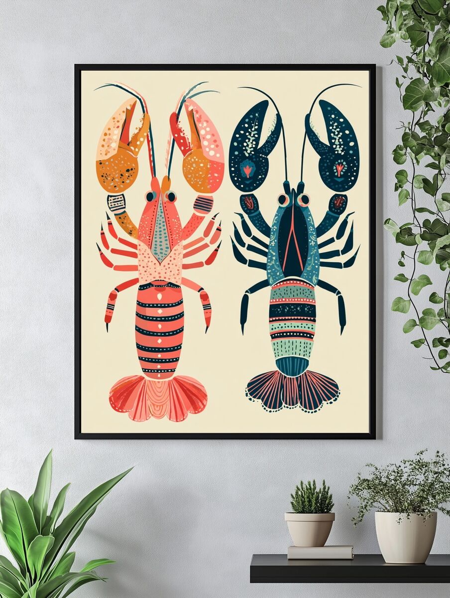 Colorful Lobster Illustration Poster. — room view 4