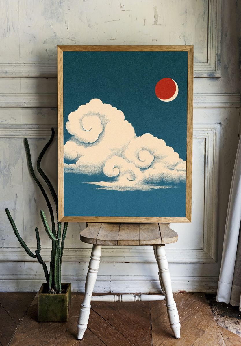 Moonlit Cloudscape Illustration Poster. room preview