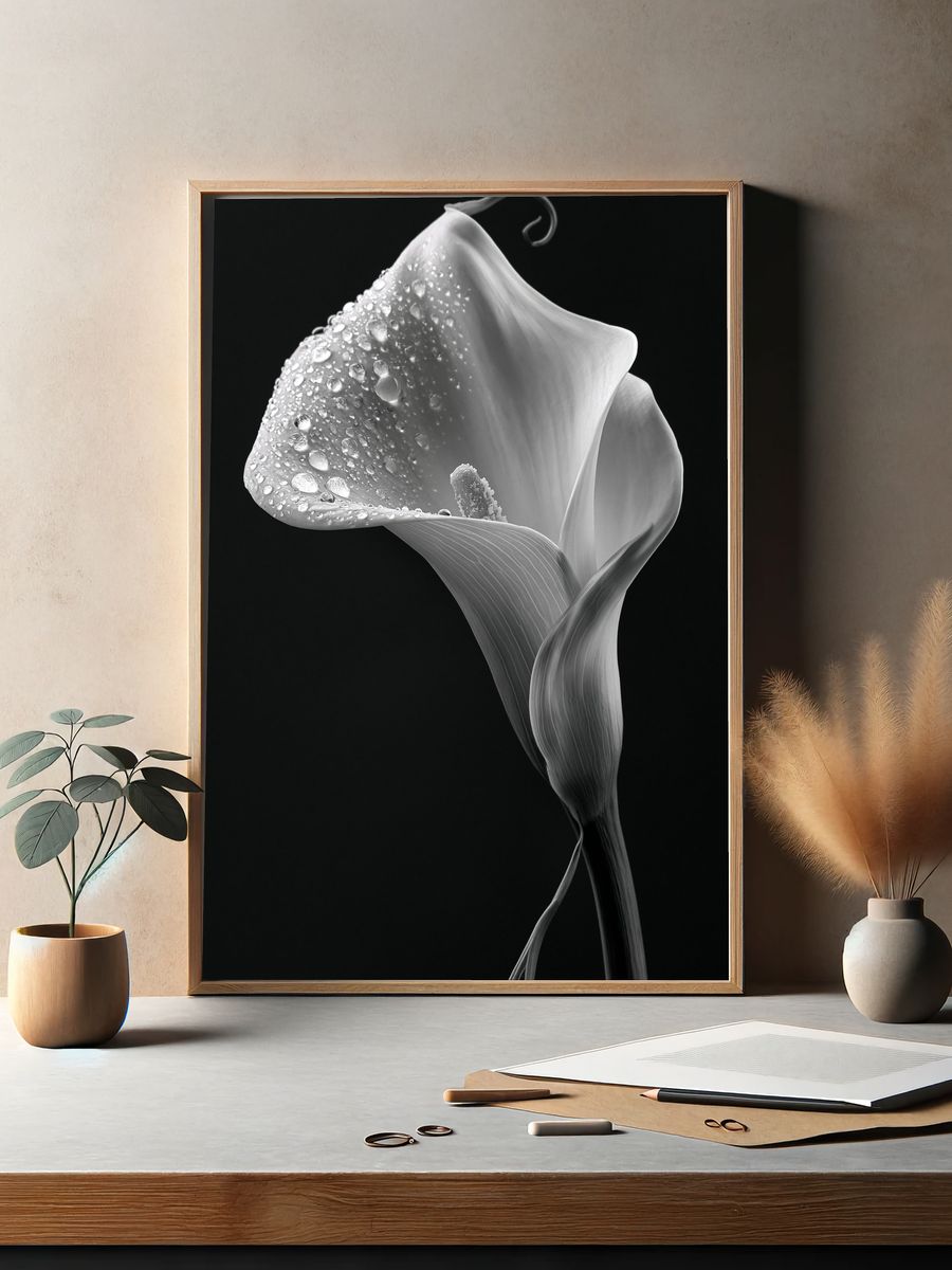 Calla Lily Black-White Poster. — room view 2